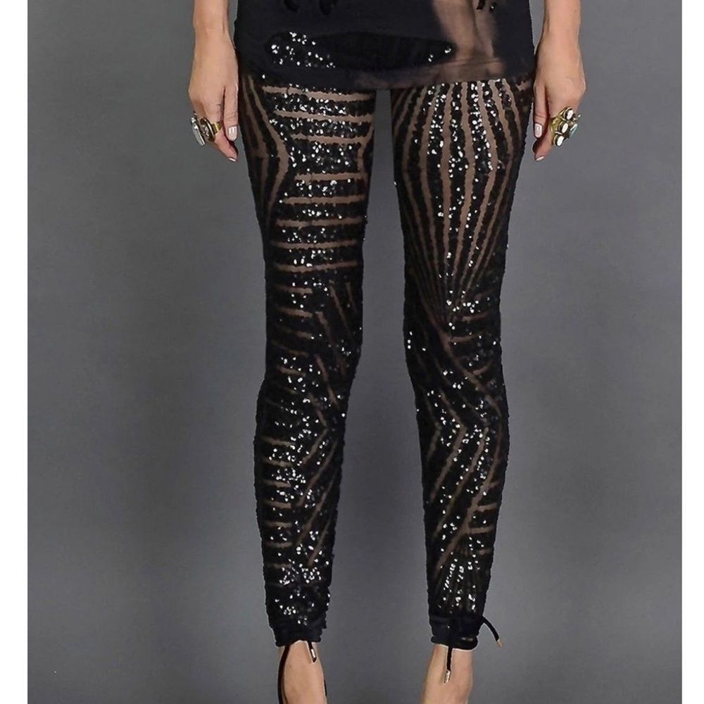 Beautiful Unbranded Sequin High Waisted Leggings Size SMALL Fits Waist Size 24